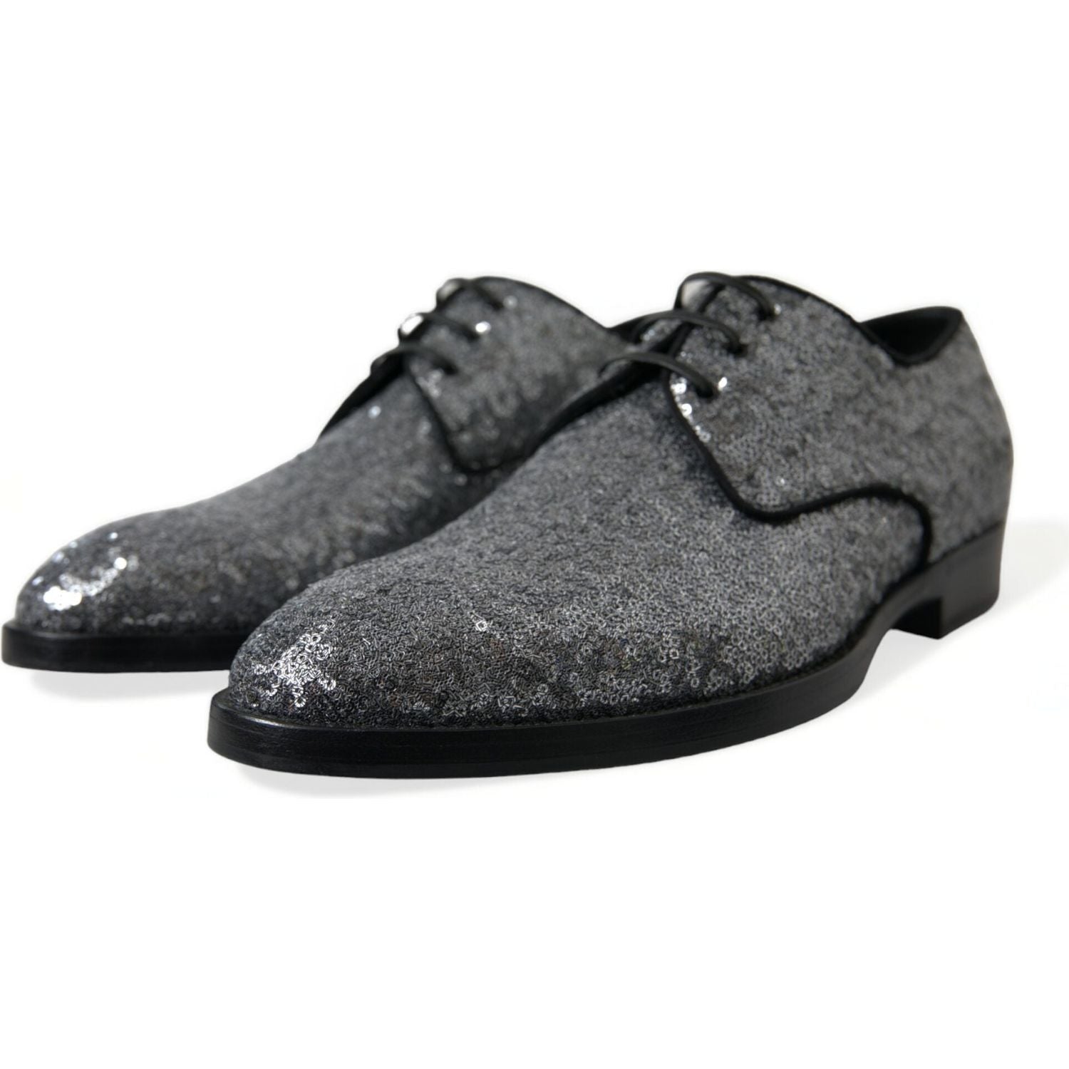 Dolce & Gabbana Silver Sequined Lace Up Men Derby Dress Shoes