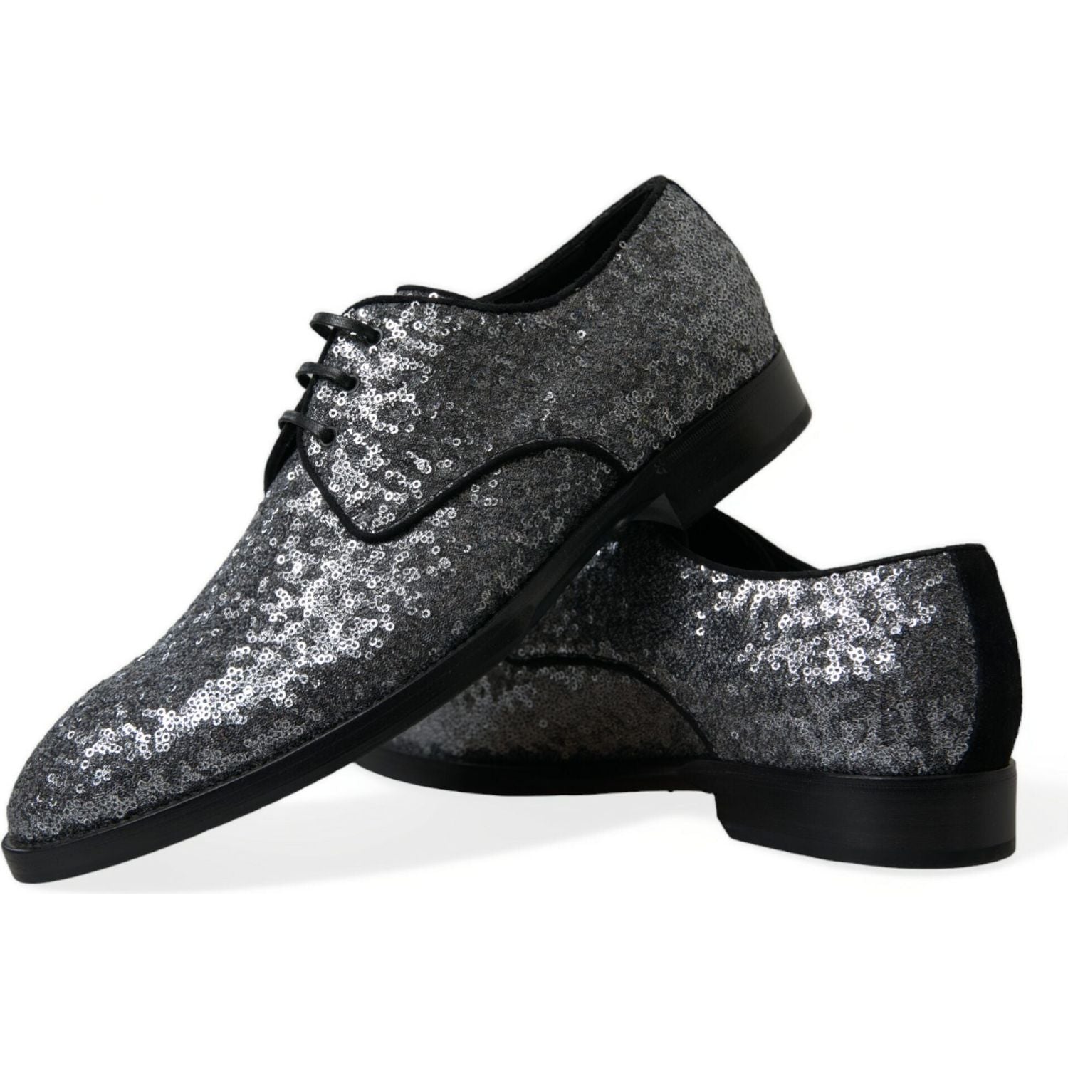 Dolce & Gabbana Silver Sequined Lace Up Men Derby Dress Shoes