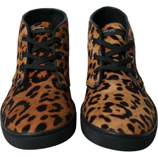 Dolce & Gabbana Brown Leopard Pony Hair Leather Sneakers Shoes MV5436-43.5