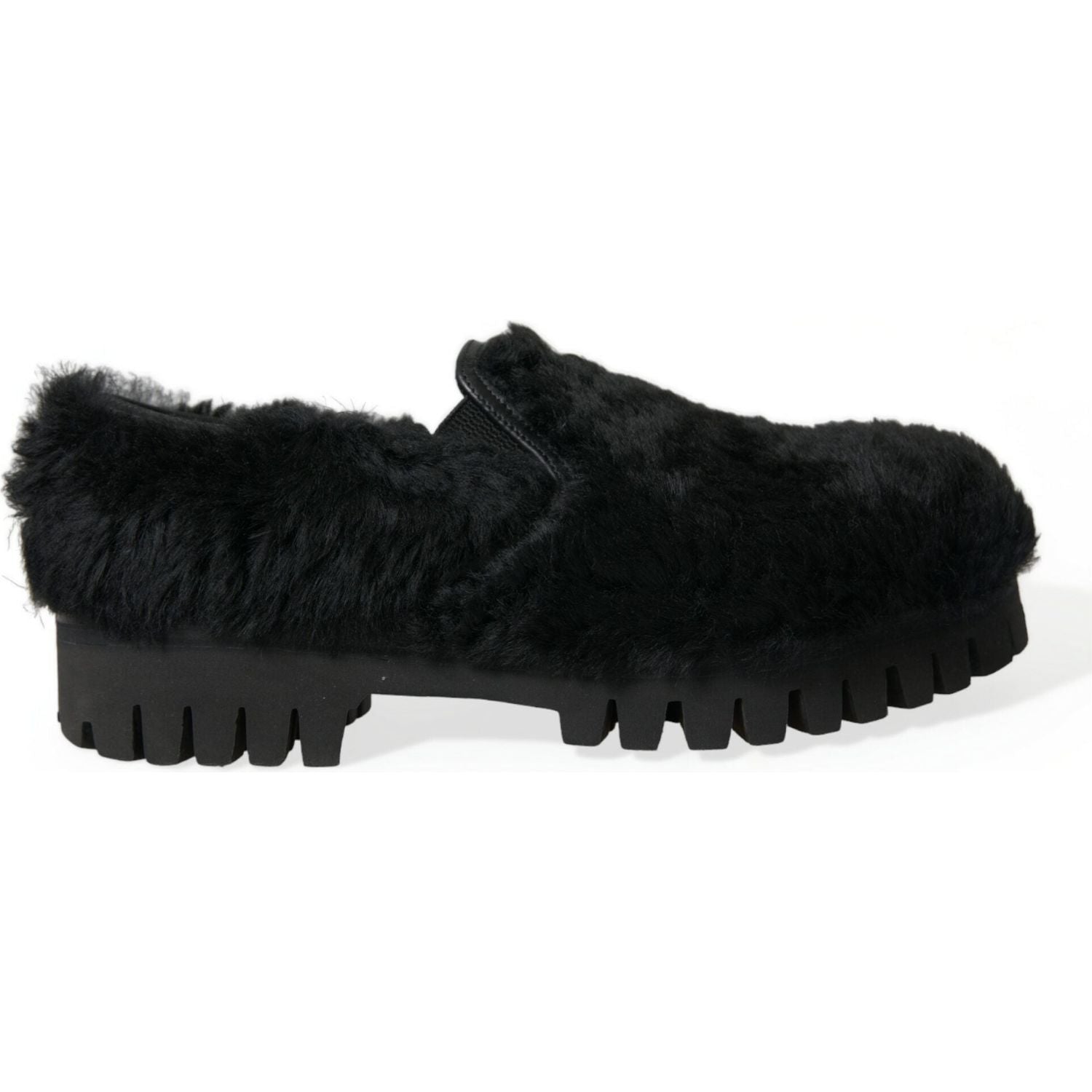 Dolce & Gabbana Black Fur Leather Slippers Dress Shoes