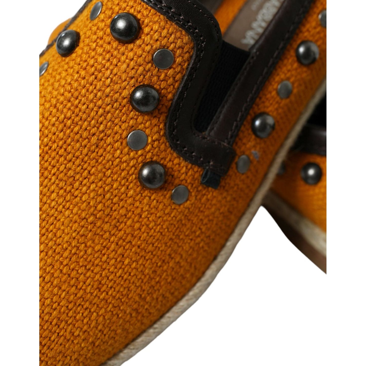 Dolce & Gabbana Orange Linen Leather Studded Loafers Shoes