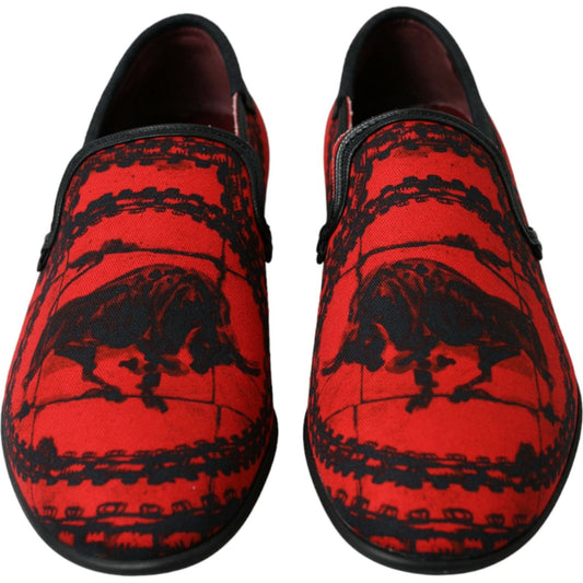 Dolce & Gabbana Red Black Torero Loafers Slippers Men Shoes MV5428-39
