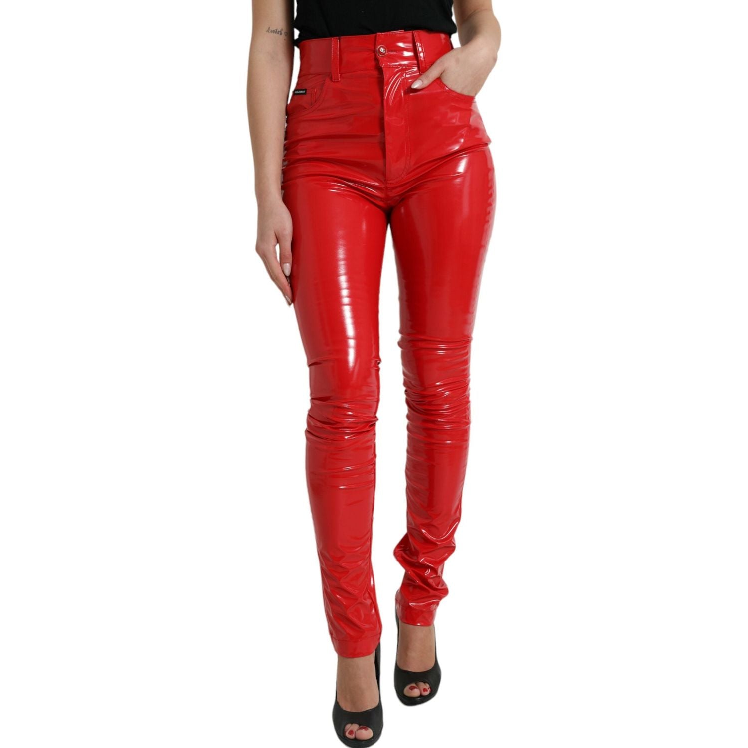 Dolce & Gabbana Shiny Red High Waist Skinny Pants
