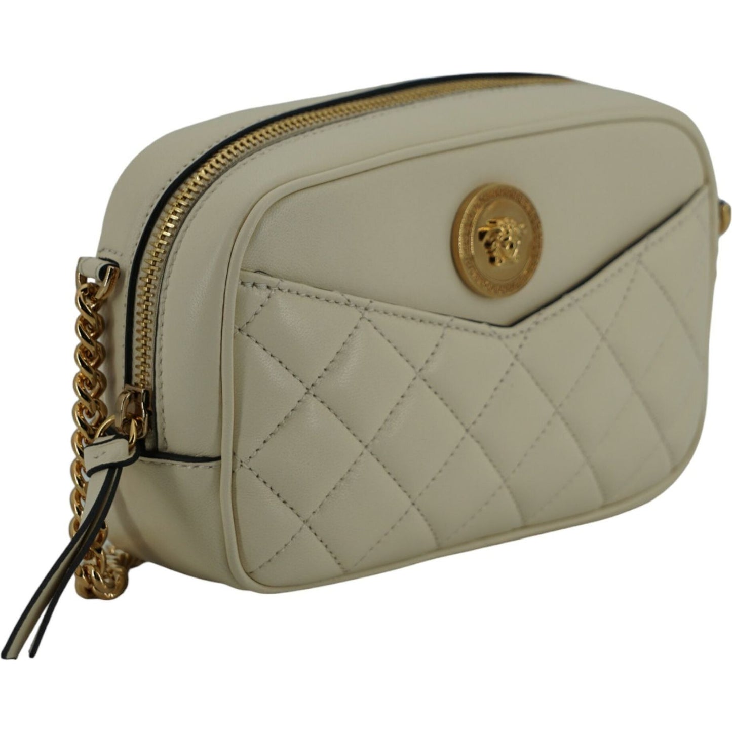 Versace Elegant White Lamb Leather Camera Bag