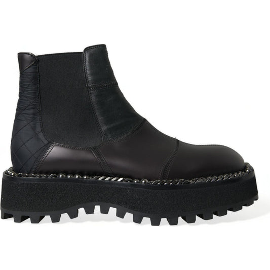 Dolce & Gabbana Black Leather Slip On Stretch Chelsea Boots Shoes
