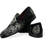 Dolce & Gabbana Black Floral Slippers Men Loafers Dress Shoes MV5374-39