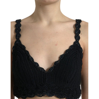 Dolce & Gabbana Black Cotton Bustier Cropped Crochet Tank Top