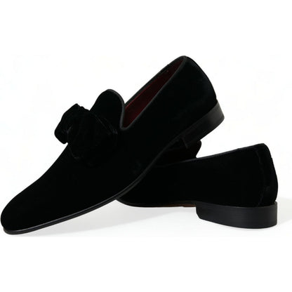Dolce & Gabbana Black Velvet Loafers Formal Dress Shoes