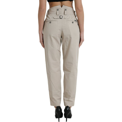 Dolce & Gabbana Beige Cotton High Waist Tapered Pants