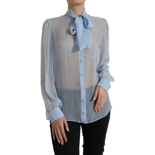 Dolce & Gabbana Blue Long Sleeves Ascot Collar Blouse Top TSH84308-46
