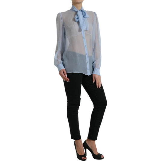 Dolce & Gabbana Blue Long Sleeves Ascot Collar Blouse Top TSH84308-46