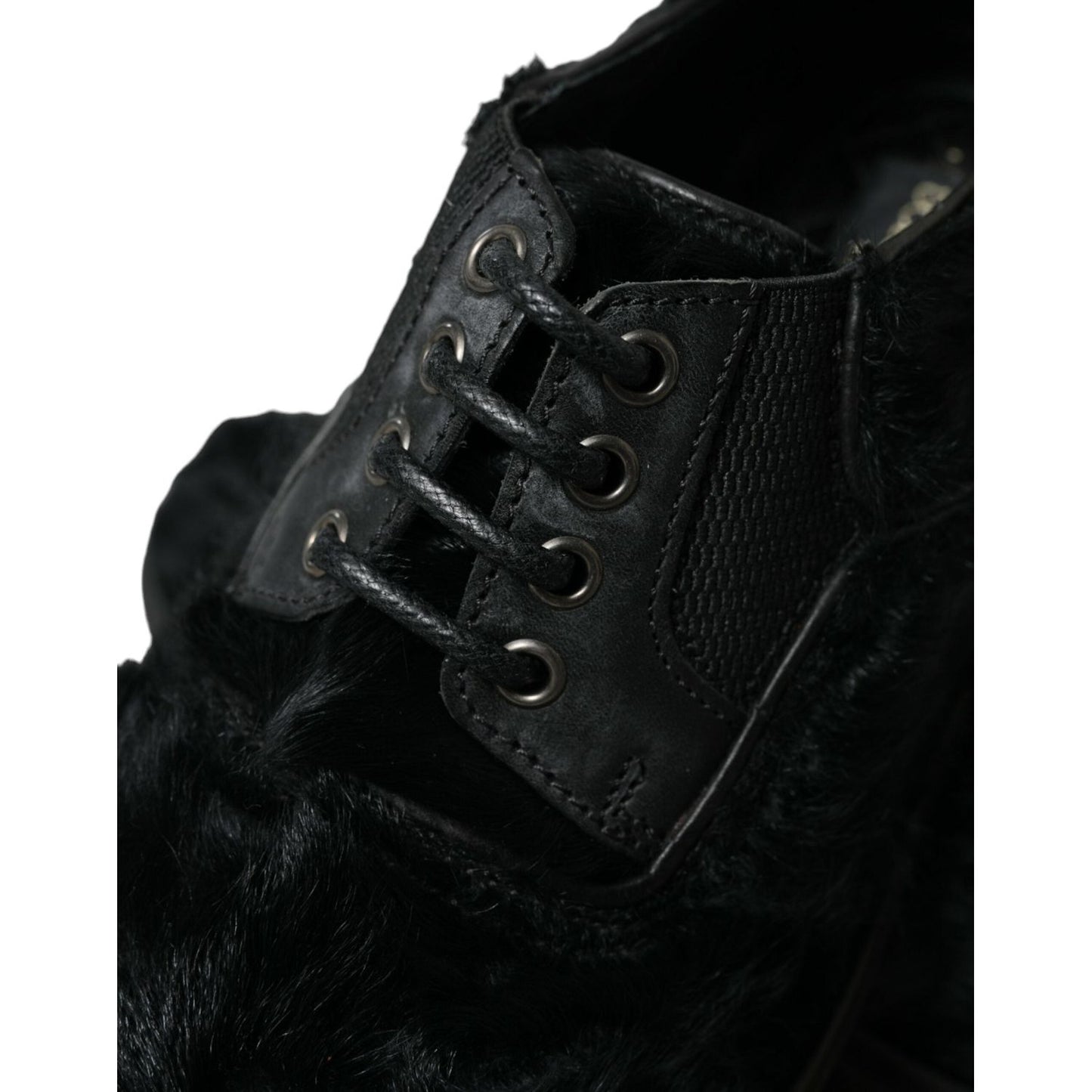 Dolce & Gabbana Black Fur Leather Lace Up Derby Dress Shoes
