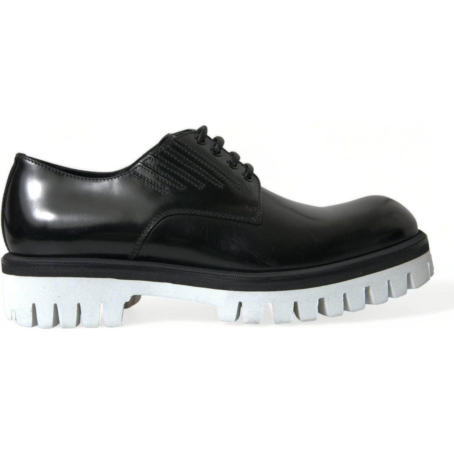 Dolce & Gabbana Black White Leather Lace Up Derby Dress Shoes