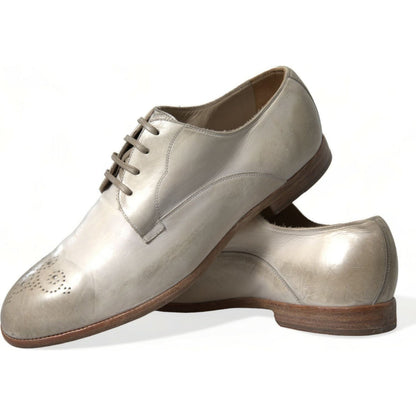 Dolce & Gabbana White Distressed Leather Derby Dress Shoes