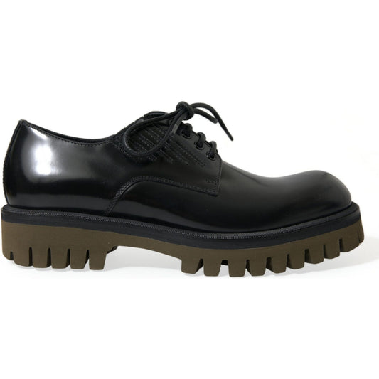 Dolce & Gabbana Black Leather Lace Up Derby Men Dress Shoes