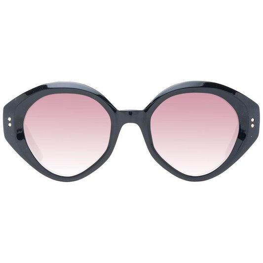 Ted Baker black acetate cat eye sunglasses with rose gradient lenses for women.