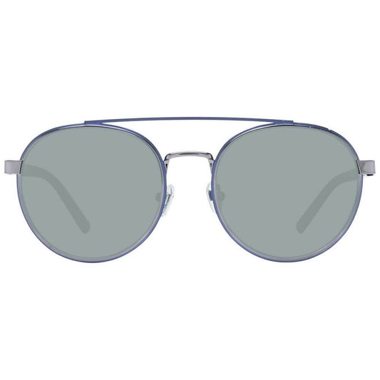 Ted Baker blue metal aviator sunglasses with green plastic lenses, full-rim design, UV protection, and branded case included.