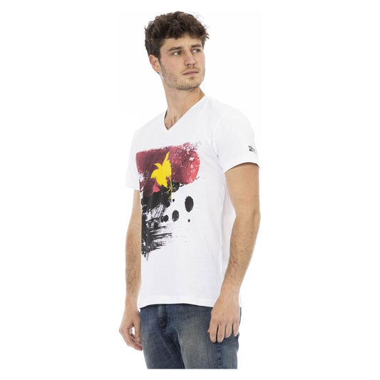 Trussardi Action White Cotton Men's V-Neck T-Shirt TR-24184-S