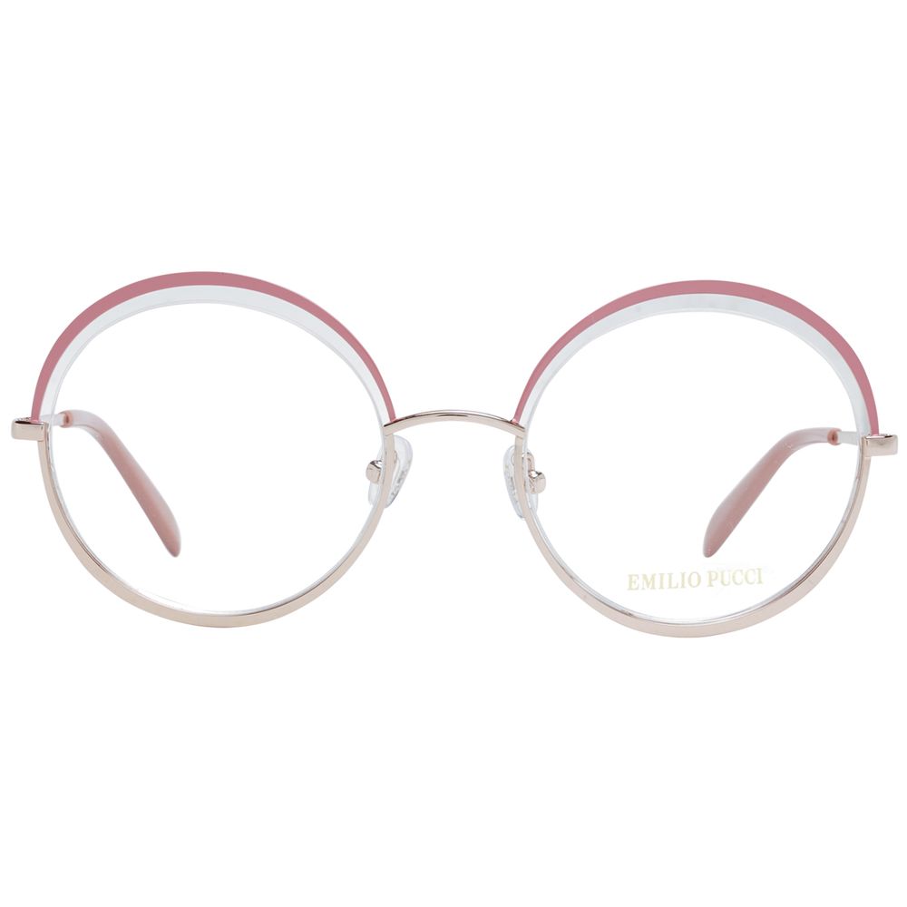 Emilio Pucci Pink Women Glasses Frame, half-rim, rose metal, round style, includes branded case, size 53-21-140, elegant eyewear.