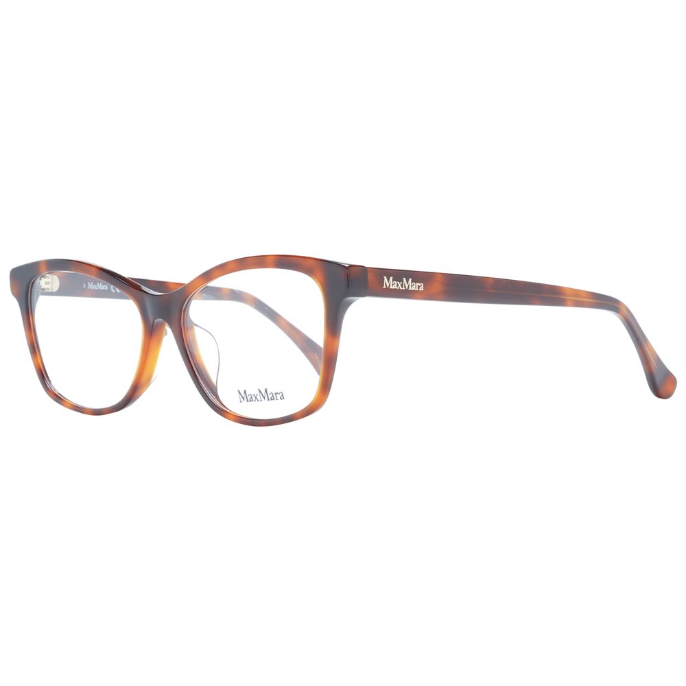 Max Mara Brown Women Glasses Frame in full-rim style, plastic material. Includes branded case, no extra lenses or protection features.