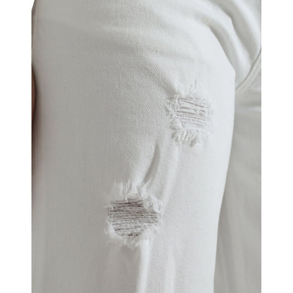 Dolce & Gabbana White Cotton Cropped Wide Leg Denim Jeans