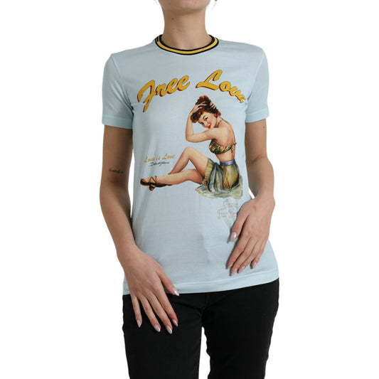 Dolce & Gabbana Light Blue Cotton Free Love Crew Neck T-shirt TSH84340-36