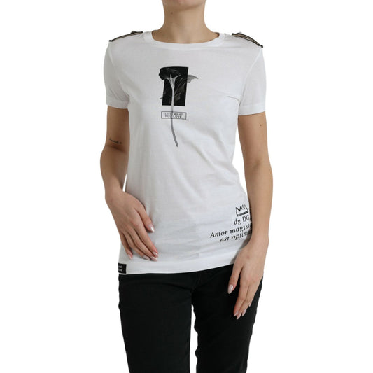 Dolce & Gabbana White Black Roses Crewneck Cotton T-shirt TSH84524-38