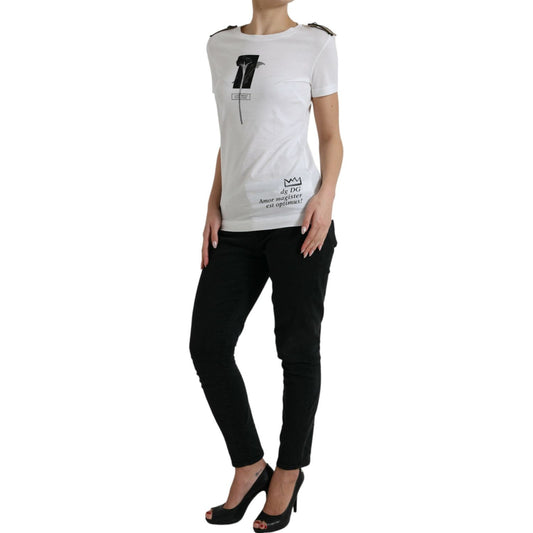 Dolce & Gabbana White Black Roses Crewneck Cotton T-shirt TSH84524-38