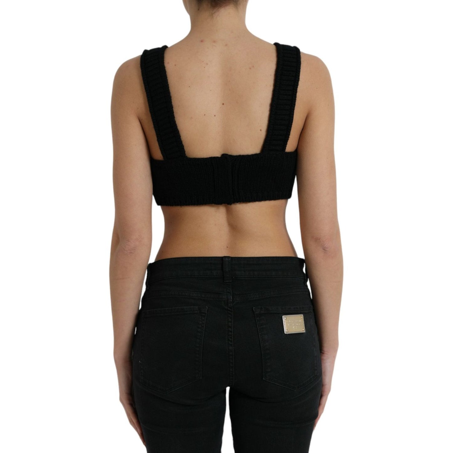 Dolce & Gabbana Black Cropped Cashmere V-neck Bustier Top