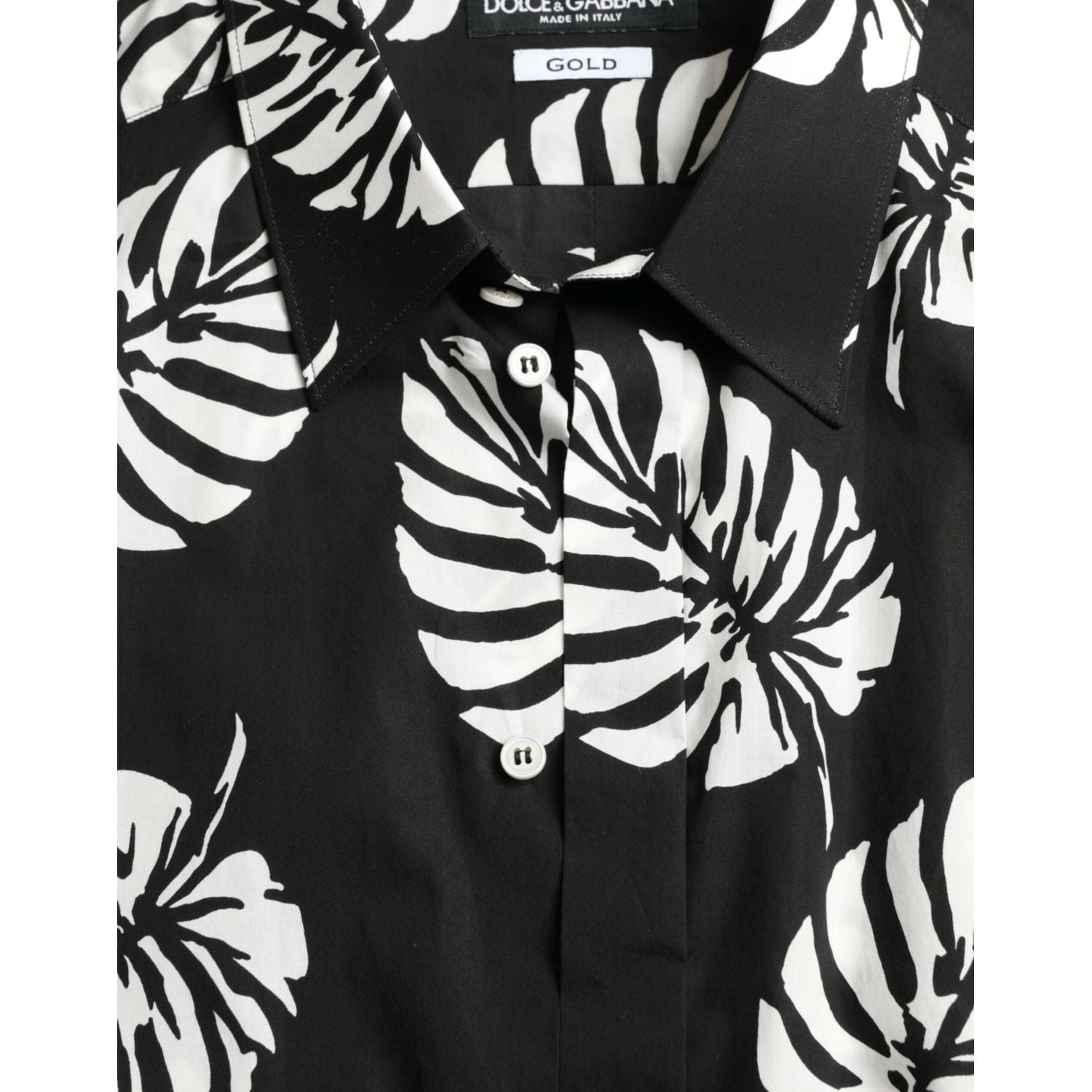 Dolce & Gabbana Black Leaf Cotton Men Formal GOLD Dress Shirt