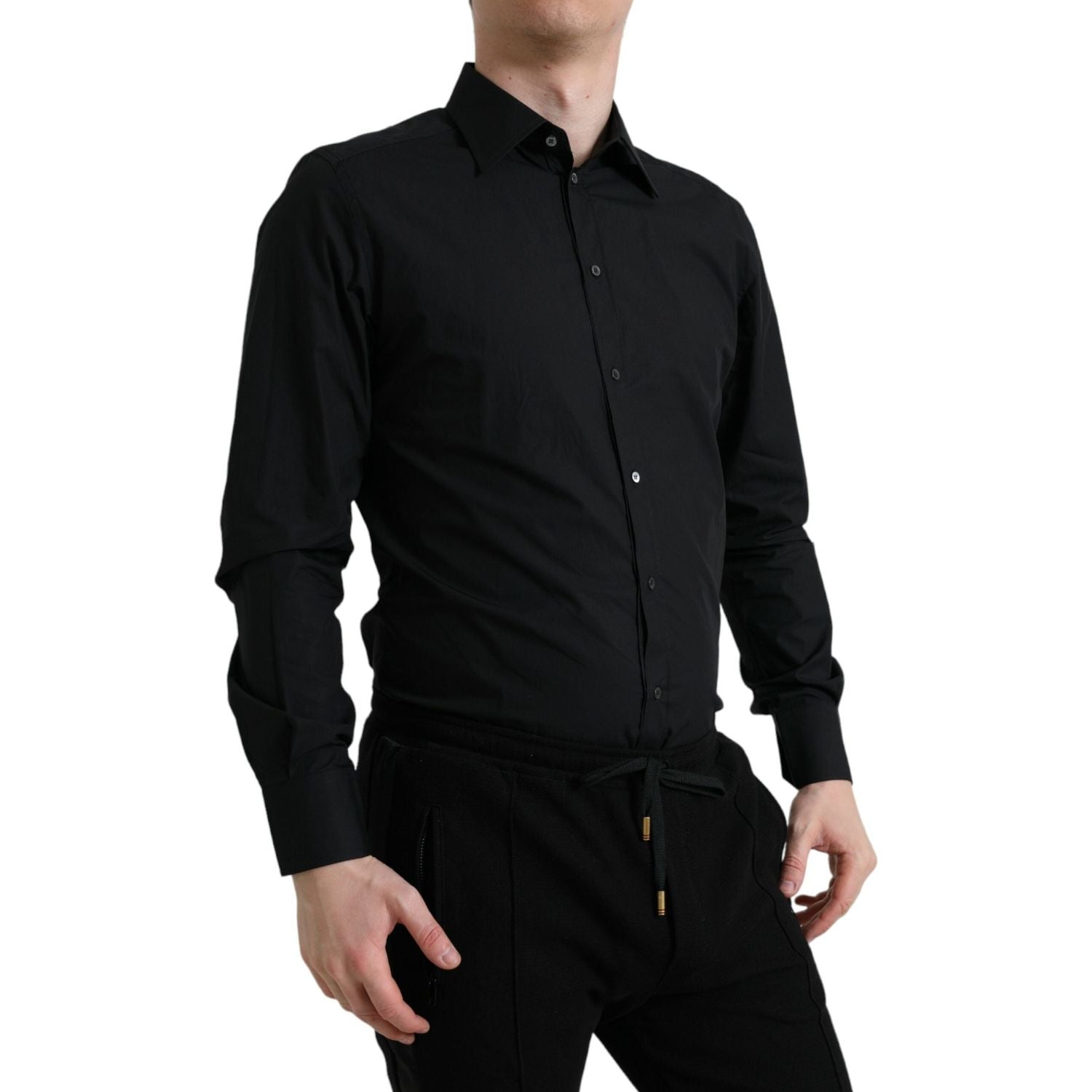 Dolce & Gabbana Black Cotton Men Formal GOLD Dress Shirt