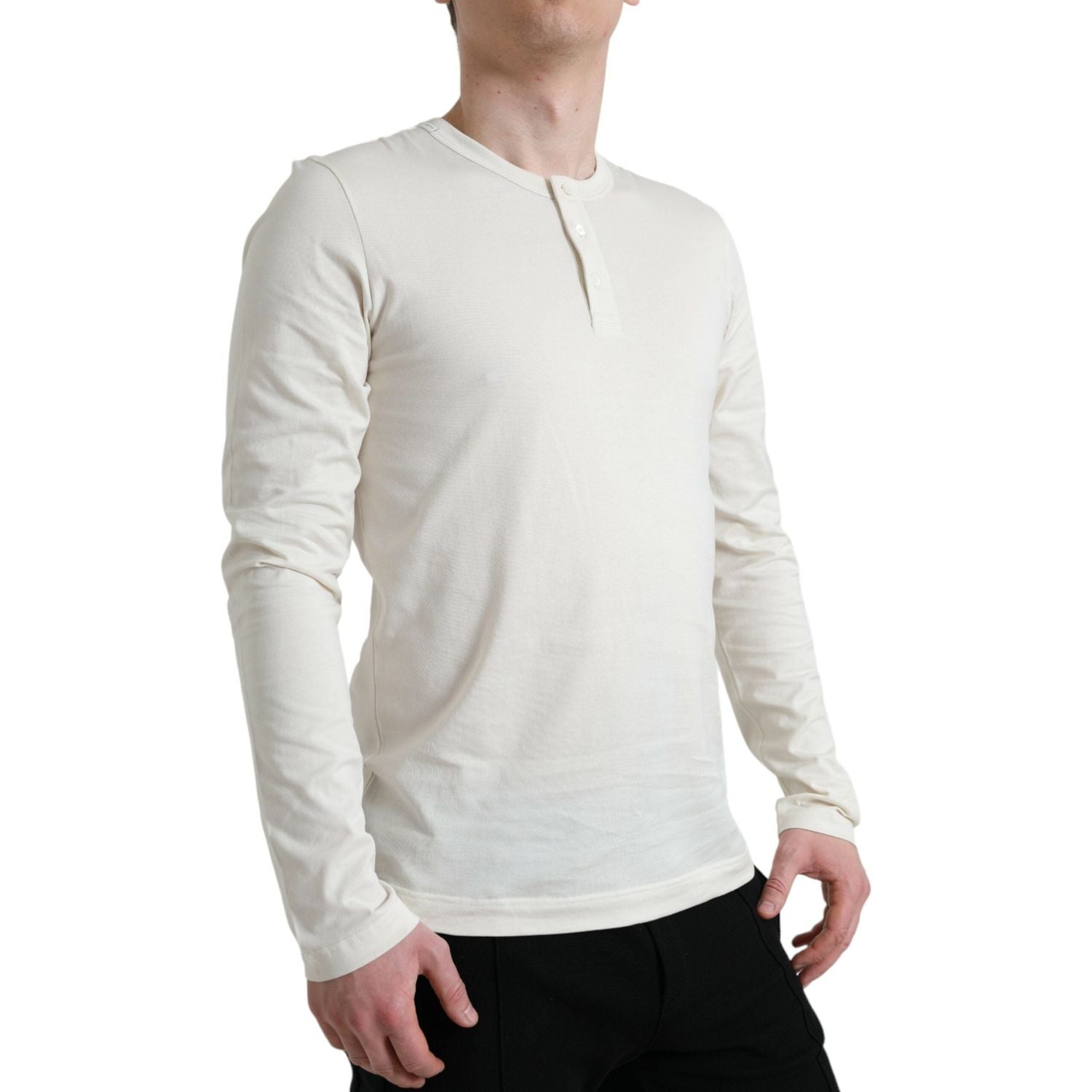 Dolce & Gabbana Off White Cotton Henley Pullover Sweater
