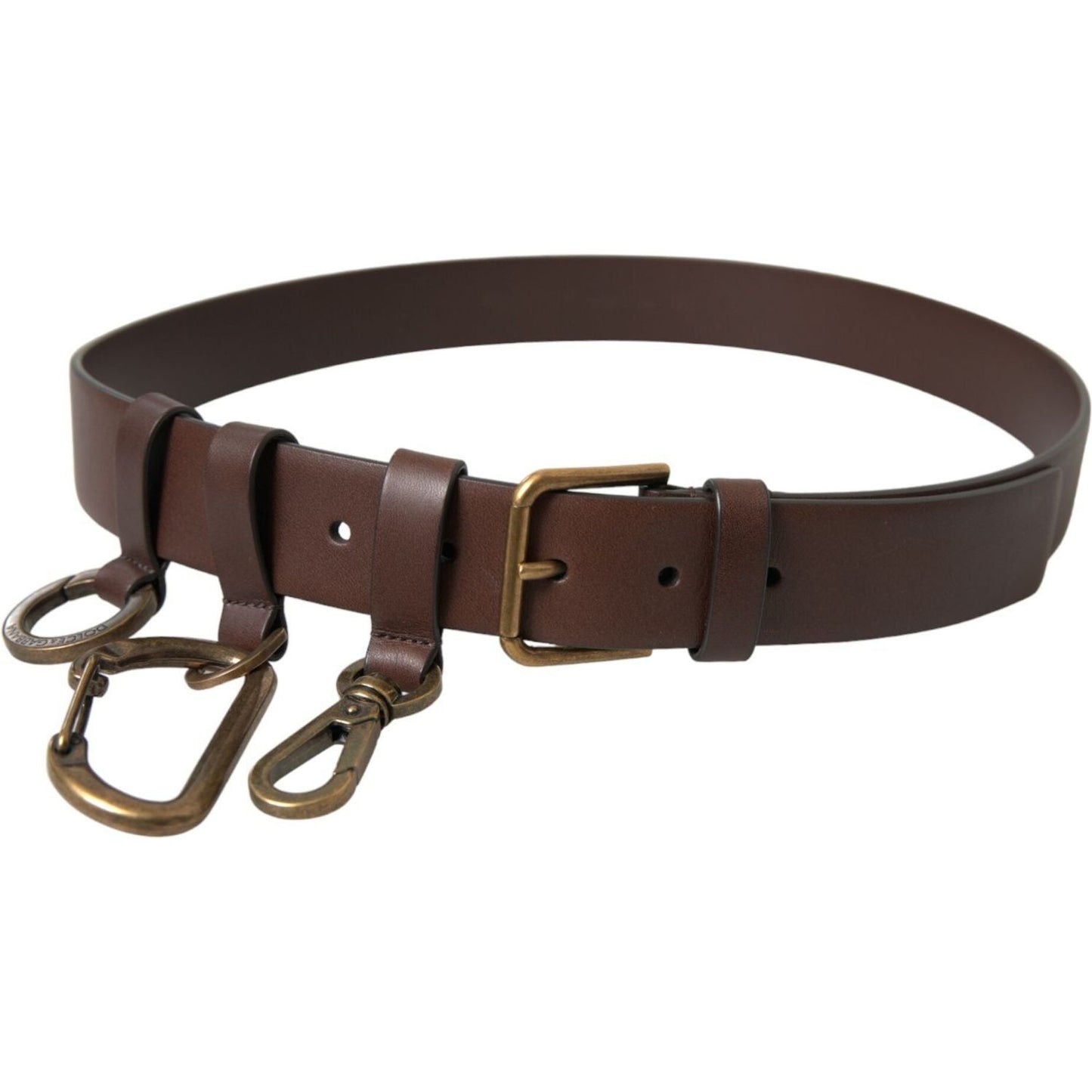 Dolce & Gabbana Brown Calf Leather Gold Metal Buckle Belt