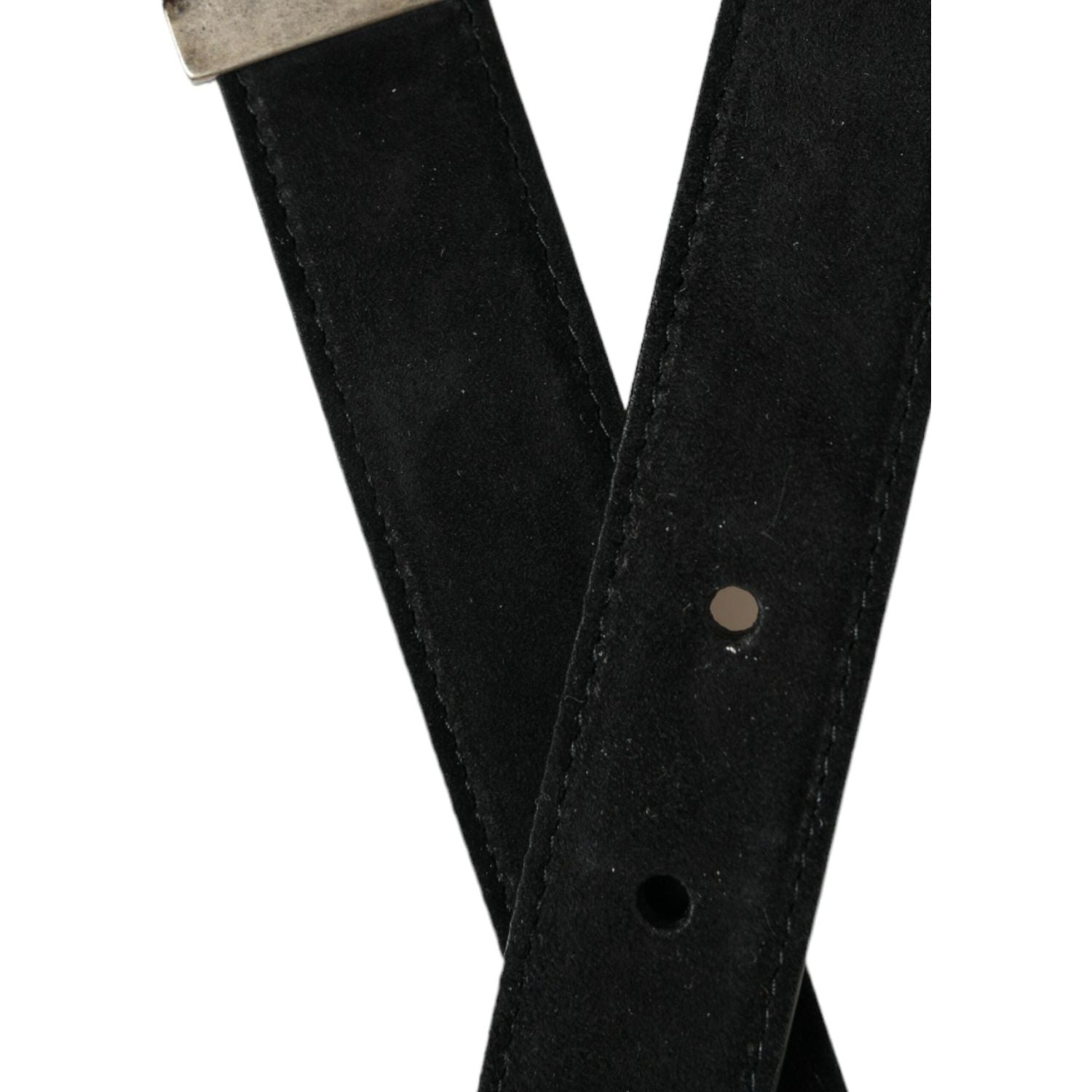 Dolce & Gabbana Black Goat Leather Antique Metal Buckle Belt