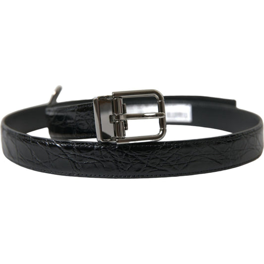 Dolce & Gabbana Black Leather Silver Metal Buckle Belt