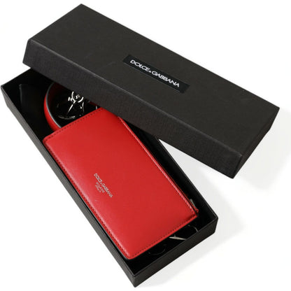 Dolce & Gabbana Red Leather Silver Metal Logo Strap Pouch Airpods Case