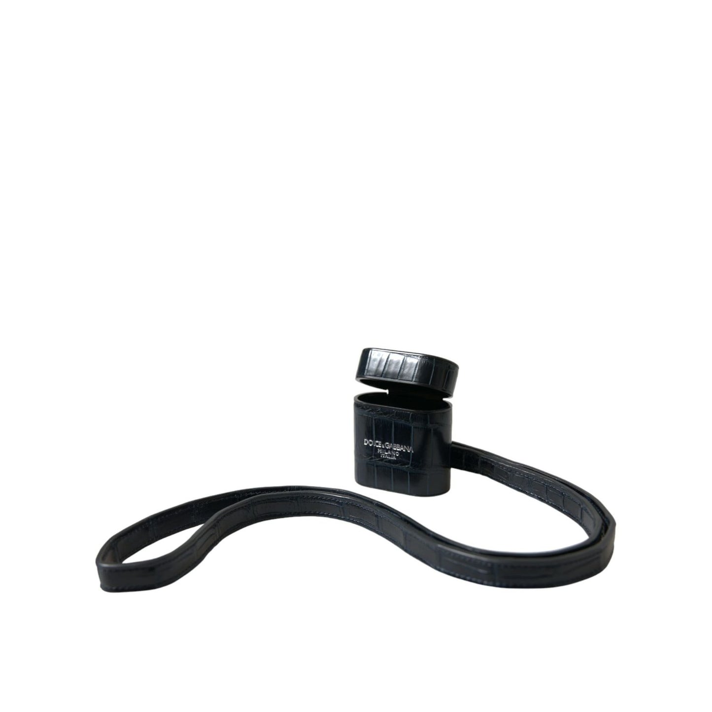 Dolce & Gabbana Black Crocodile Leather Silver Metal Logo Airpods Case