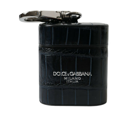 Dolce & Gabbana Black Crocodile Leather Silver Metal Logo Airpods Case