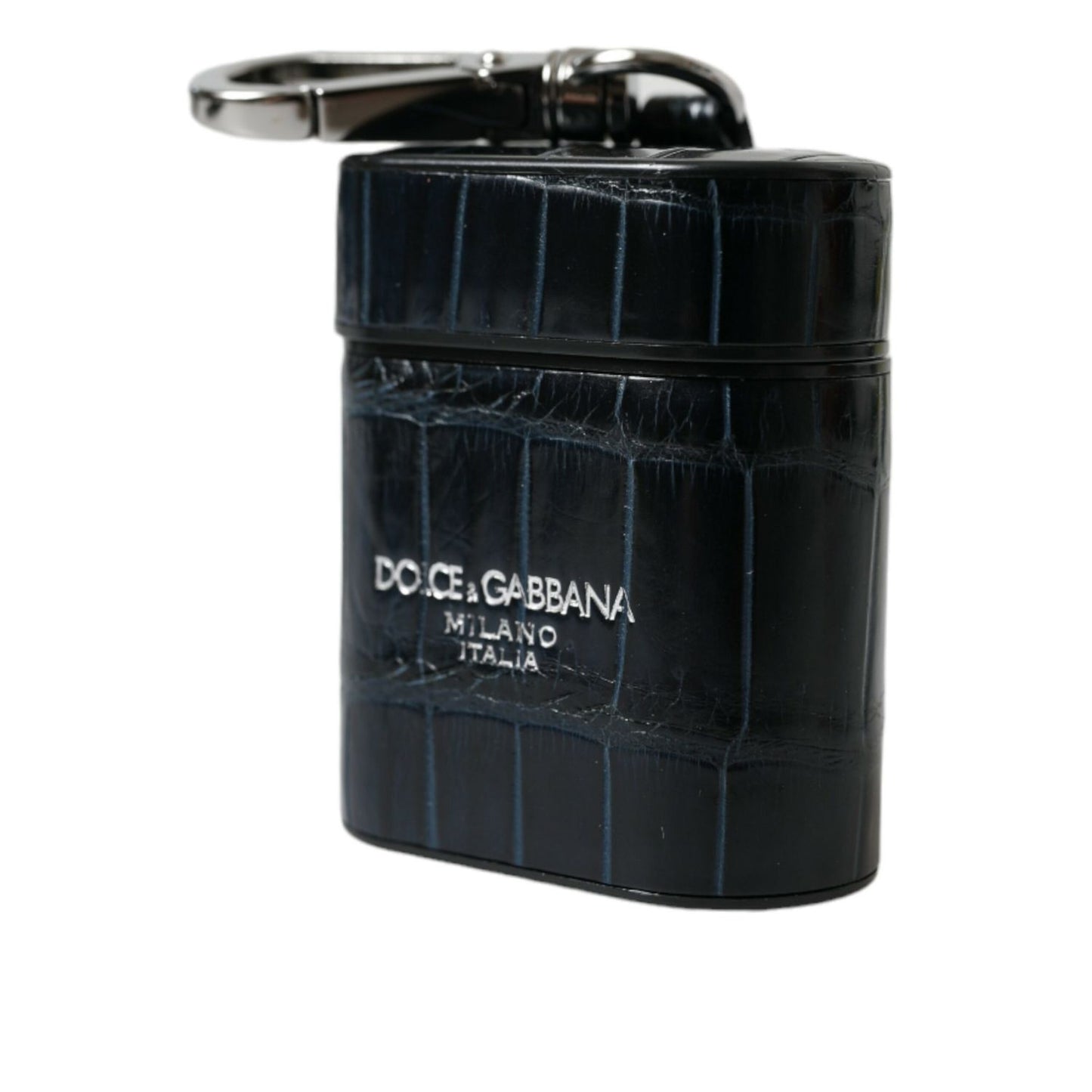Dolce & Gabbana Black Crocodile Leather Silver Metal Logo Airpods Case