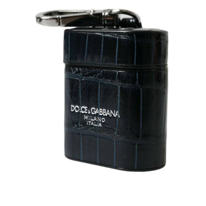 Dolce & Gabbana Black Crocodile Leather Silver Metal Logo Airpods Case