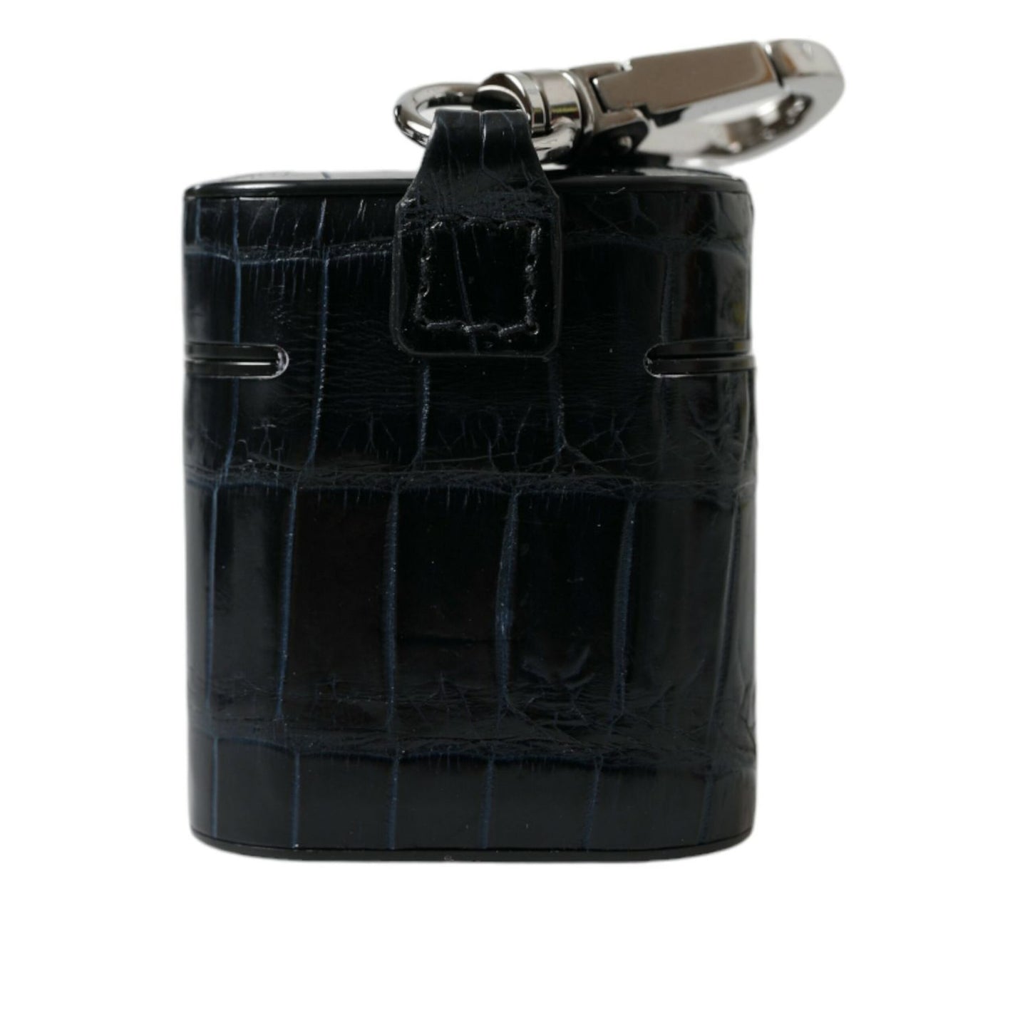 Dolce & Gabbana Black Crocodile Leather Silver Metal Logo Airpods Case