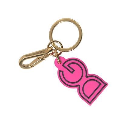 Dolce & Gabbana Pink Rubber Gold Tone Metal DG Logo Keyring Keychain