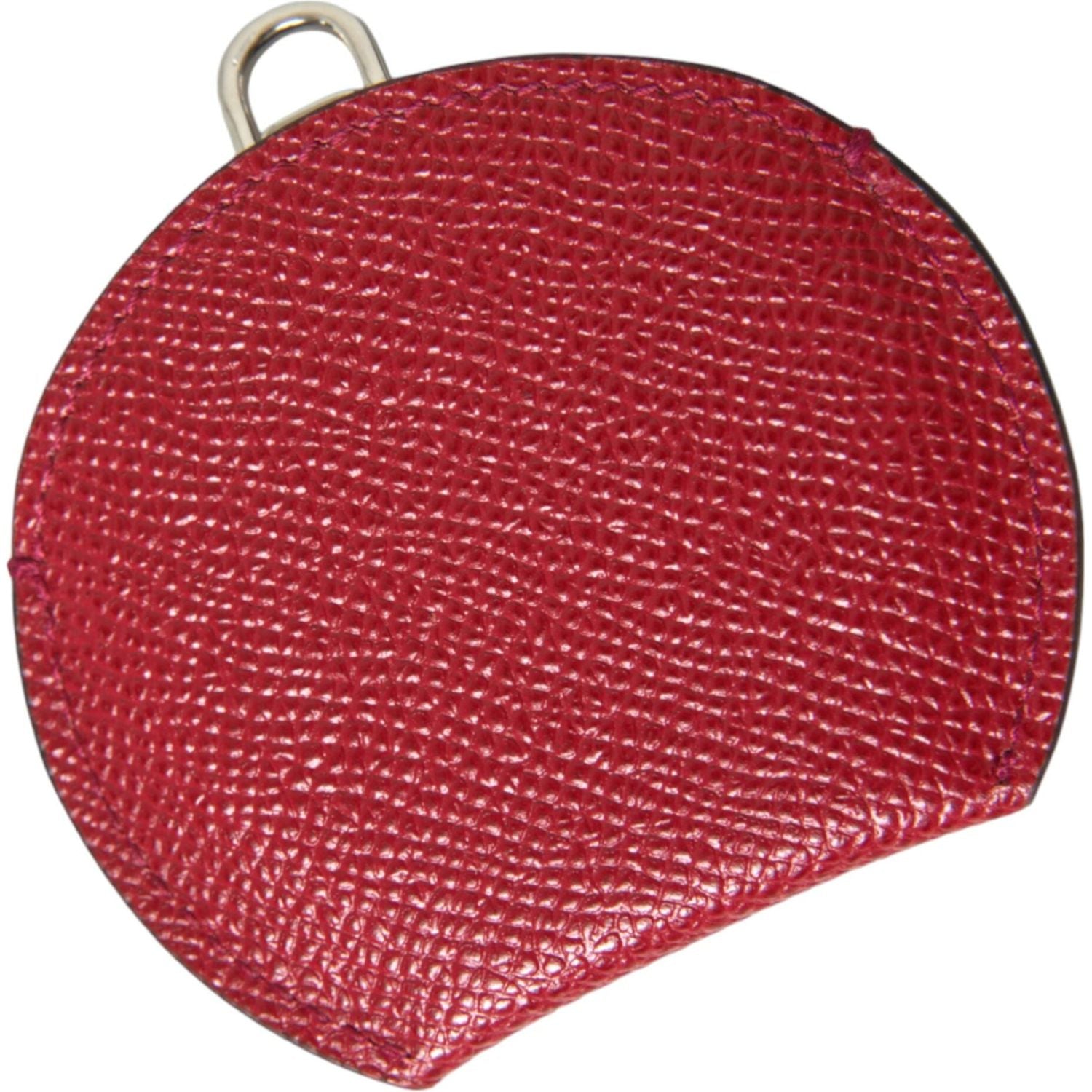 Dolce & Gabbana Red Calfskin Leather Round Logo Hand Mirror Holder