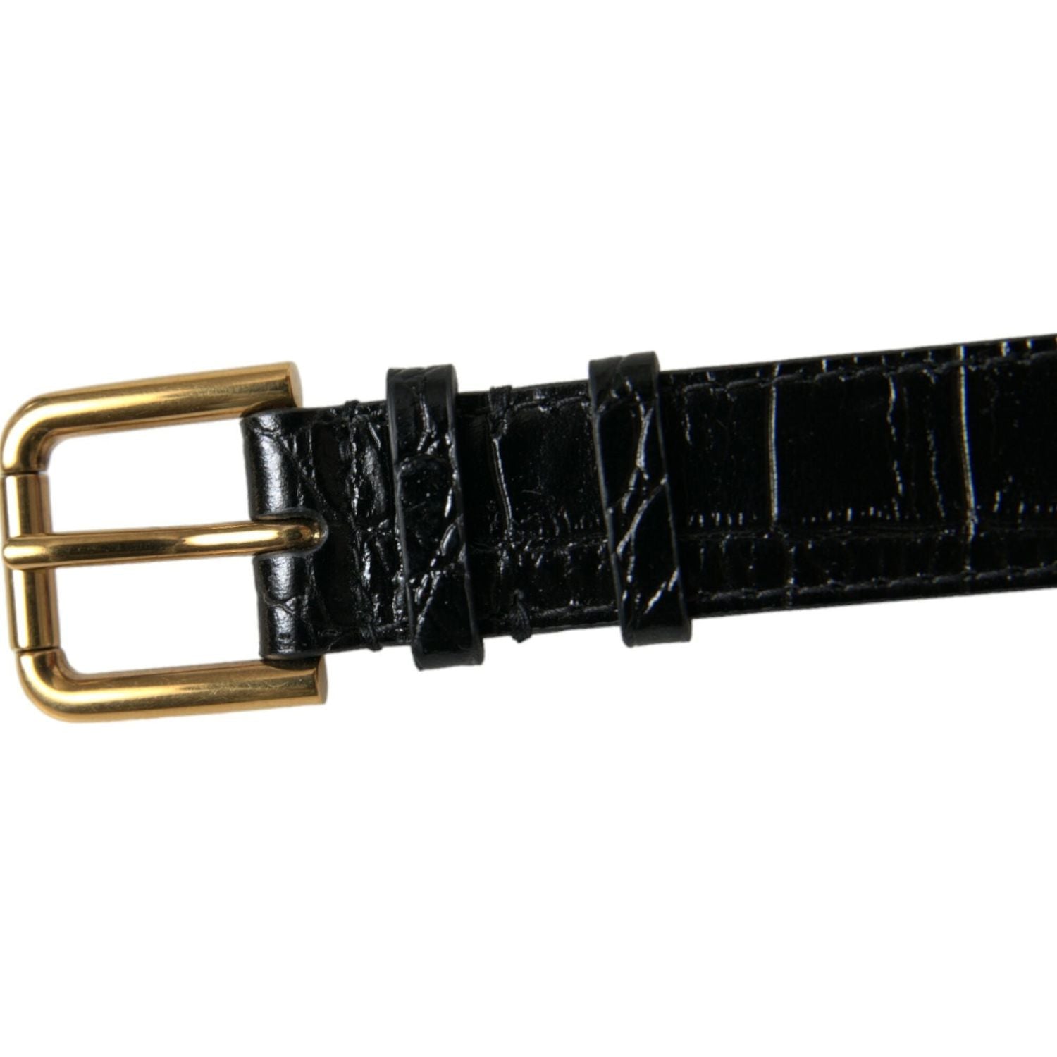 Dolce & Gabbana Black Textured Leather Gold Tone Metal Buckle Armband