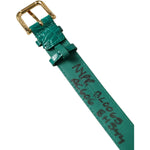Dolce & Gabbana Green Textured Leather Gold Tone Metal Buckle Neckband SMY101280