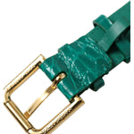 Dolce & Gabbana Green Textured Leather Gold Tone Metal Buckle Neckband SMY101280