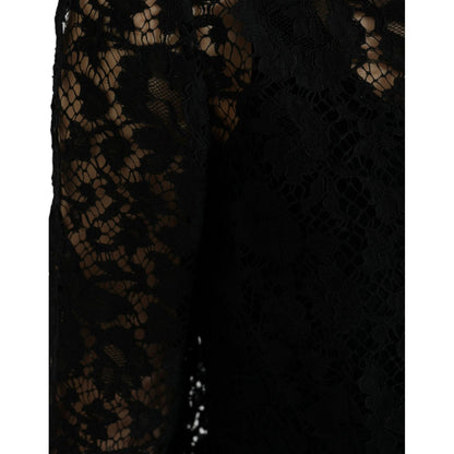Dolce & Gabbana Black Floral Lace Long Sleeves Blouse Top