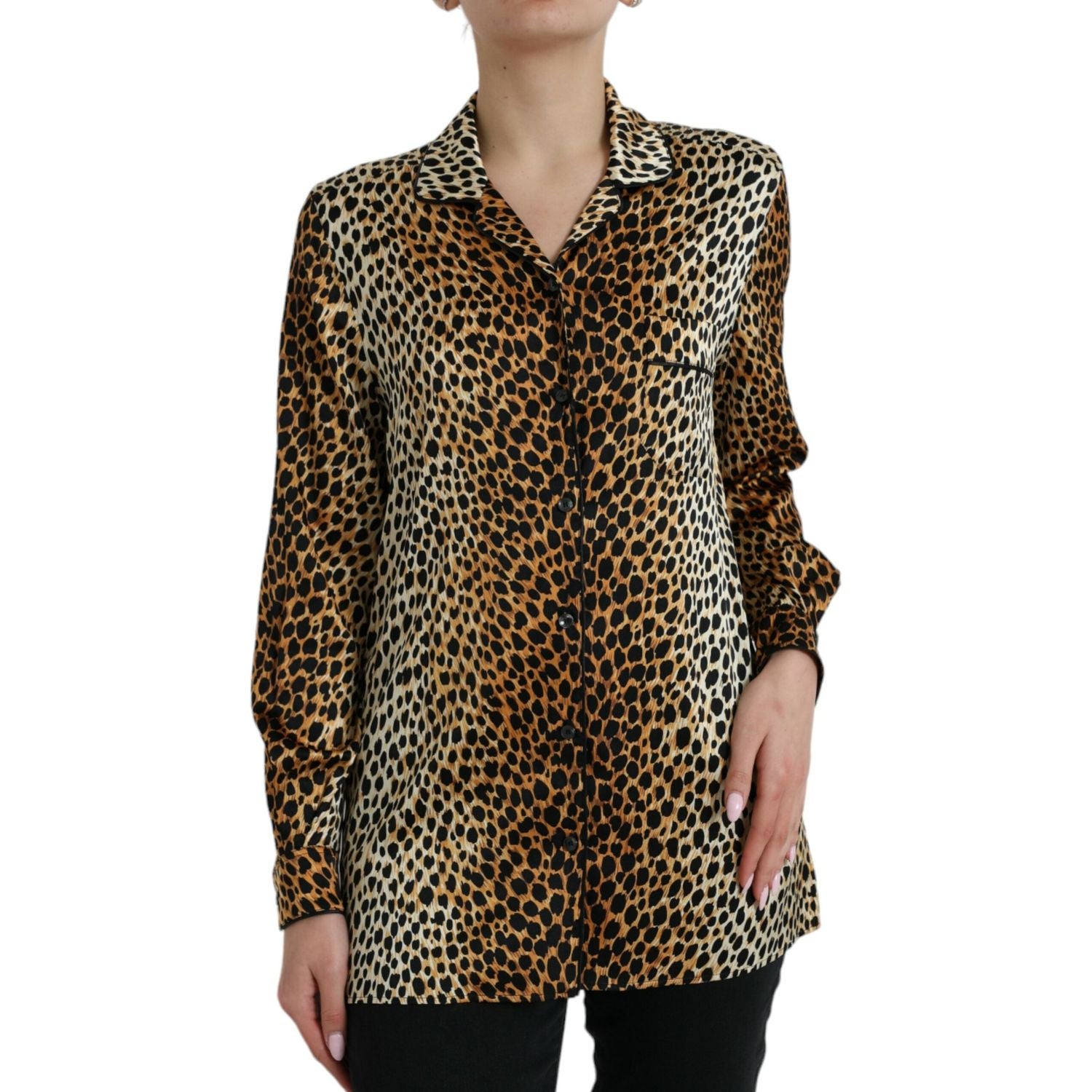 Dolce & Gabbana Brown Leopard Print Long Sleeves Blouse Top