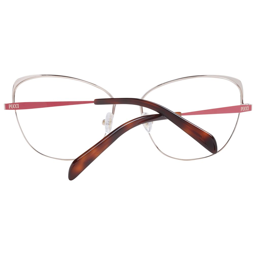 Emilio Pucci Red Women Glasses Frame with cat-eye design in metal, full-rim style for a fashionable look, includes branded case.