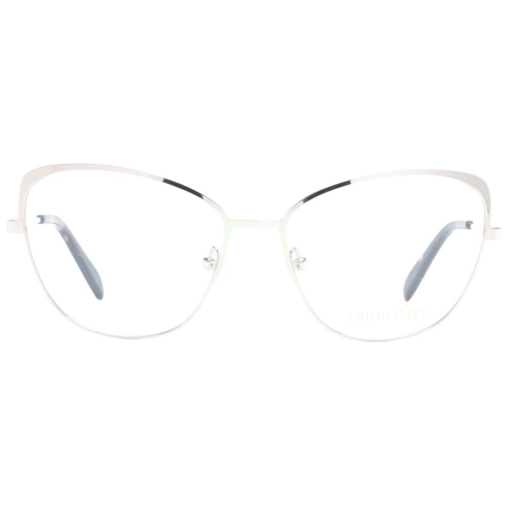 Emilio Pucci Rose Gold Women Glasses Frame cat eye style with full-rim metal frame and demo lenses, includes branded case.